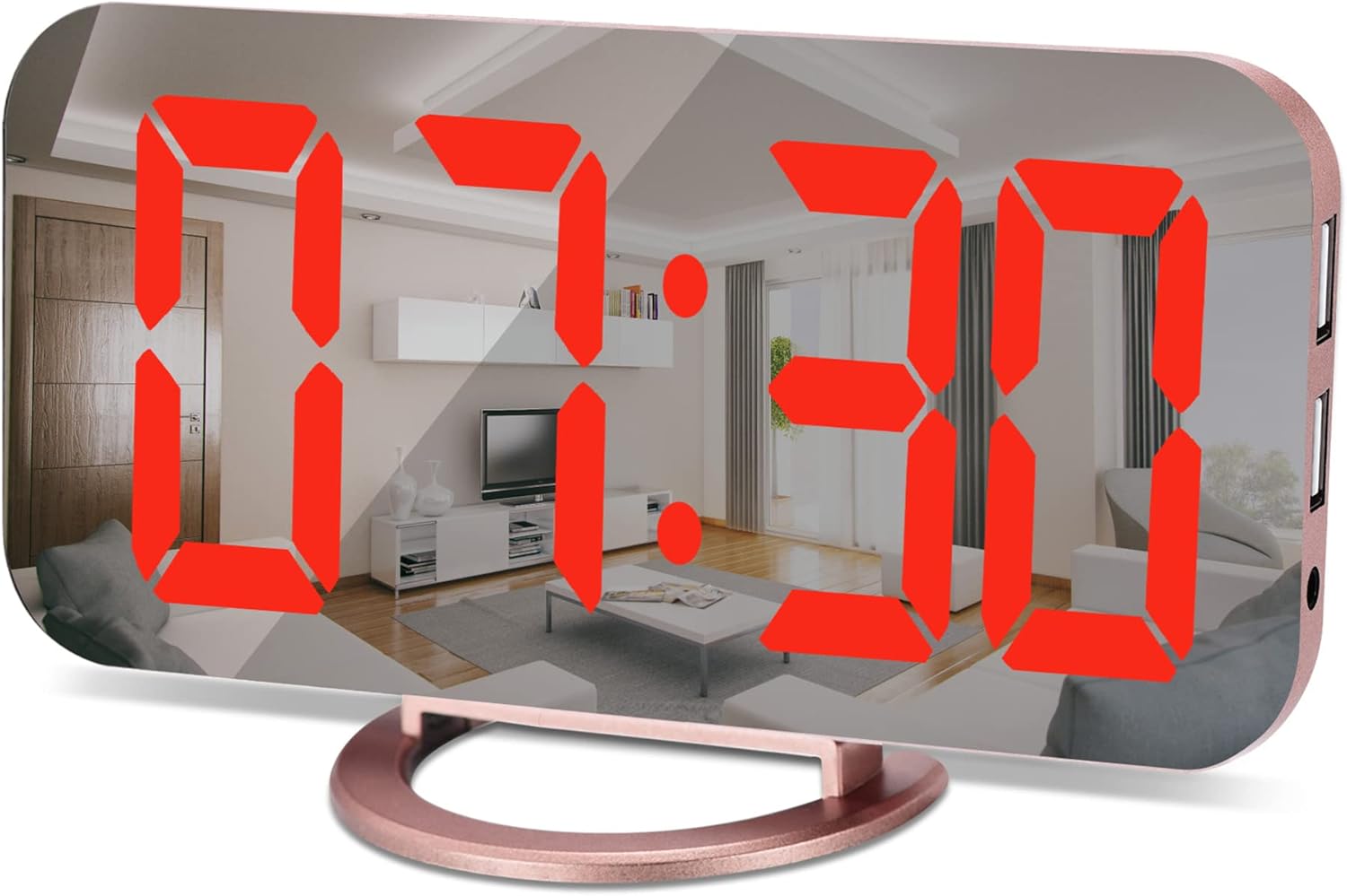 SZELAM Digital Alarm Clock,LED and Mirror Desk Clock Large Display,with Dual USB Charger Ports,3 Levels Brightness,12/24H,Modern Electronic Clock for Bedroom Home Living Room Office - Gold - Grand Goldman