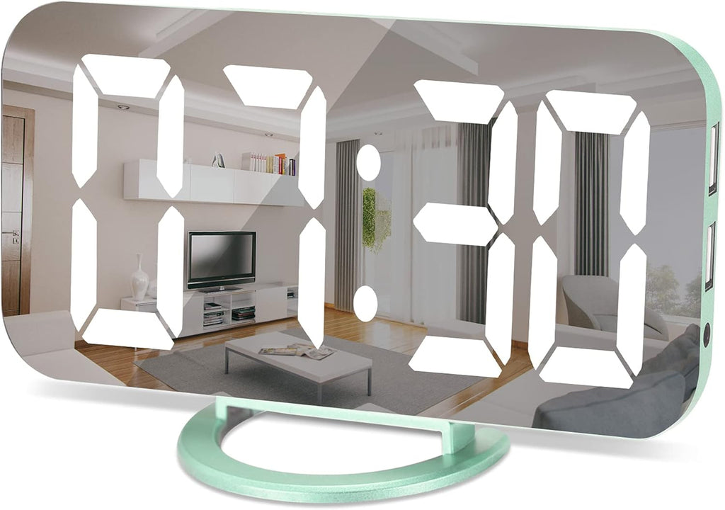 SZELAM Digital Alarm Clock,LED and Mirror Desk Clock Large Display,with Dual USB Charger Ports,3 Levels Brightness,12/24H,Modern Electronic Clock for Bedroom Home Living Room Office - Gold - Grand Goldman