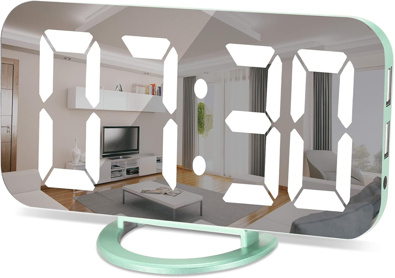 SZELAM Digital Alarm Clock,LED and Mirror Desk Clock Large Display,with Dual USB Charger Ports,3 Levels Brightness,12/24H,Modern Electronic Clock for Bedroom Home Living Room Office - Gold - Grand Goldman