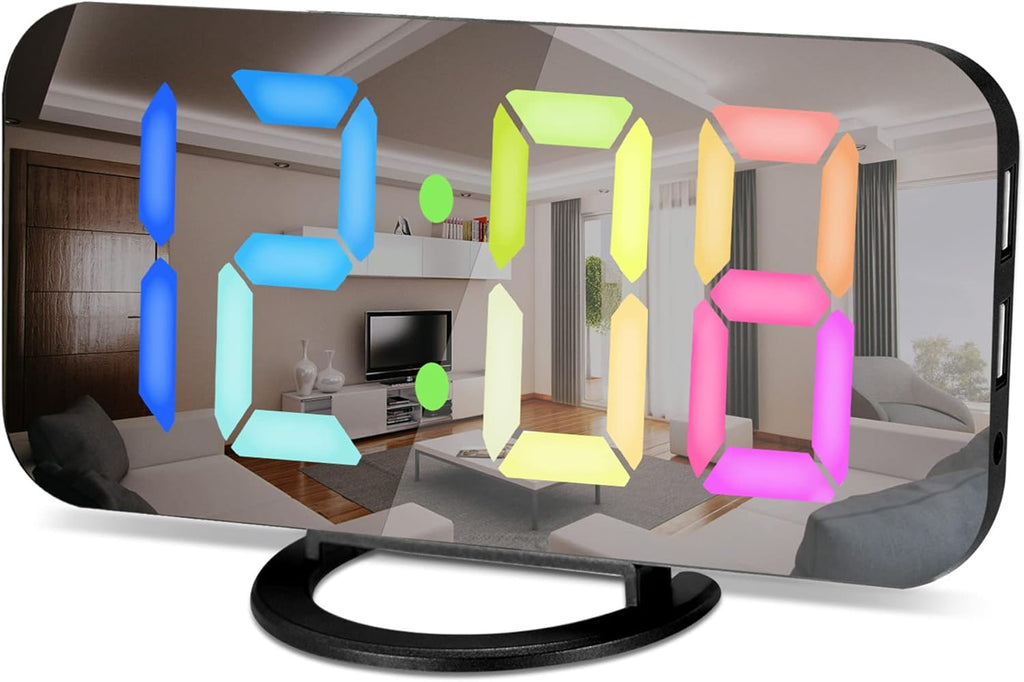 SZELAM Digital Alarm Clock,LED and Mirror Desk Clock Large Display,with Dual USB Charger Ports,3 Levels Brightness,12/24H,Modern Electronic Clock for Bedroom Home Living Room Office - Gold - Grand Goldman