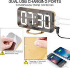 SZELAM Digital Alarm Clock,LED and Mirror Desk Clock Large Display,with Dual USB Charger Ports,3 Levels Brightness,12/24H,Modern Electronic Clock for Bedroom Home Living Room Office - Gold - Grand Goldman