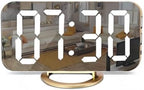 SZELAM Digital Alarm Clock,LED and Mirror Desk Clock Large Display,with Dual USB Charger Ports,3 Levels Brightness,12/24H,Modern Electronic Clock for Bedroom Home Living Room Office - Gold - Grand Goldman