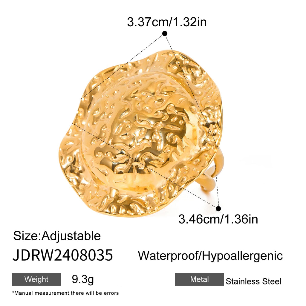 18K Gold Plated Stainless Steel Personality Niche Hammer Grain Hat Earrings Open Ring Delicate Water Resistant Daily Jewelry