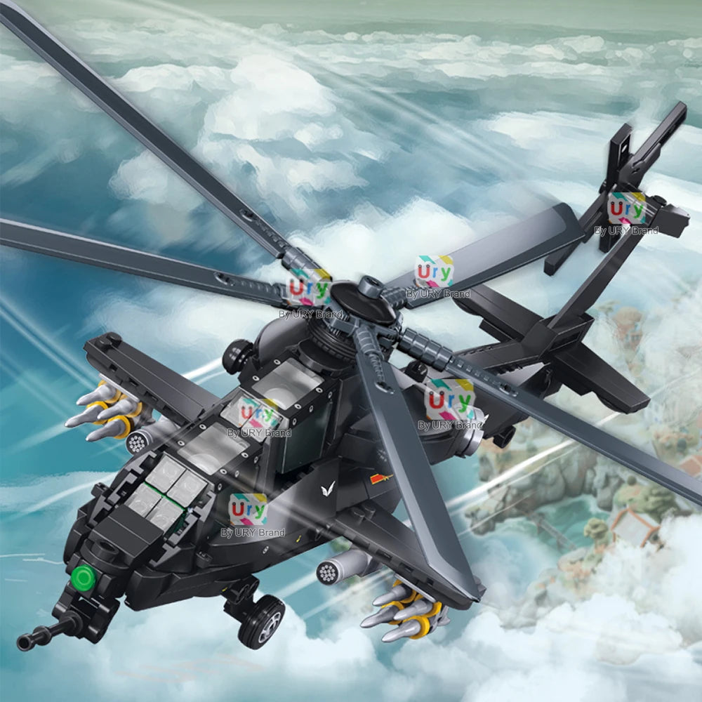 Sluban Military Series WW2 WZ-10S Armed Helicopter J20BS Stealth Fighter Jet Pilots Model Building Blocks Toy for Boy Kids Gift