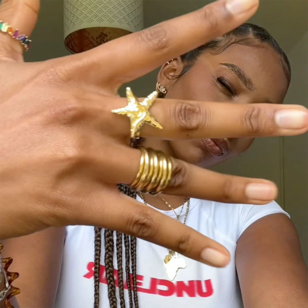 Anillo abierto vintage de estrella de mar roscada de acero inoxidable chapado en oro de 18k para mujer, encanto, joyería dorada elegante, regalo de verano para la playa