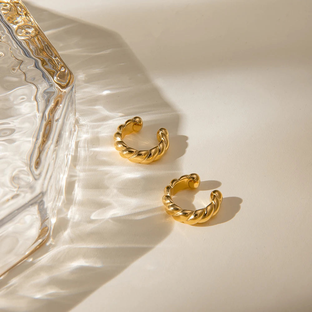 18k forgyldt rustfrit stål Delikat Glat Tykt Sejlgarnformet Runde Øreclips Kvinder Charmerende Vandtæt Statement Smykker