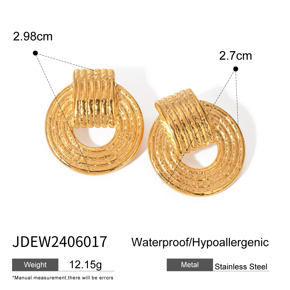18k vergoldete minimalistische leichte gemütliche Hammerstruktur Kompassförmige Ohrringe personalisierter Edelstahl Statement-Schmuck