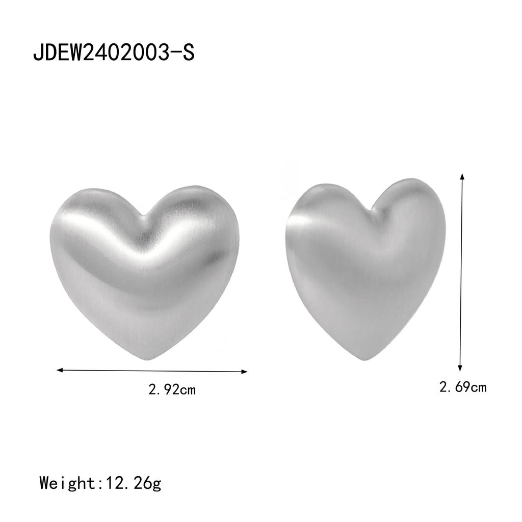 Stainless Steel Vintage Brushed Love Heart Stud Earrings PVD 18k Plated High Quality Free Temperament Charm Jewelry for Women - Grand Goldman