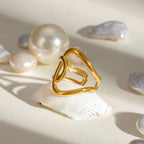 Smooth Irregular Winding Opening Ring Stainless Steel Metal 18K Gold PVD Plated Women Prevent Allergy Attractive Jewelry