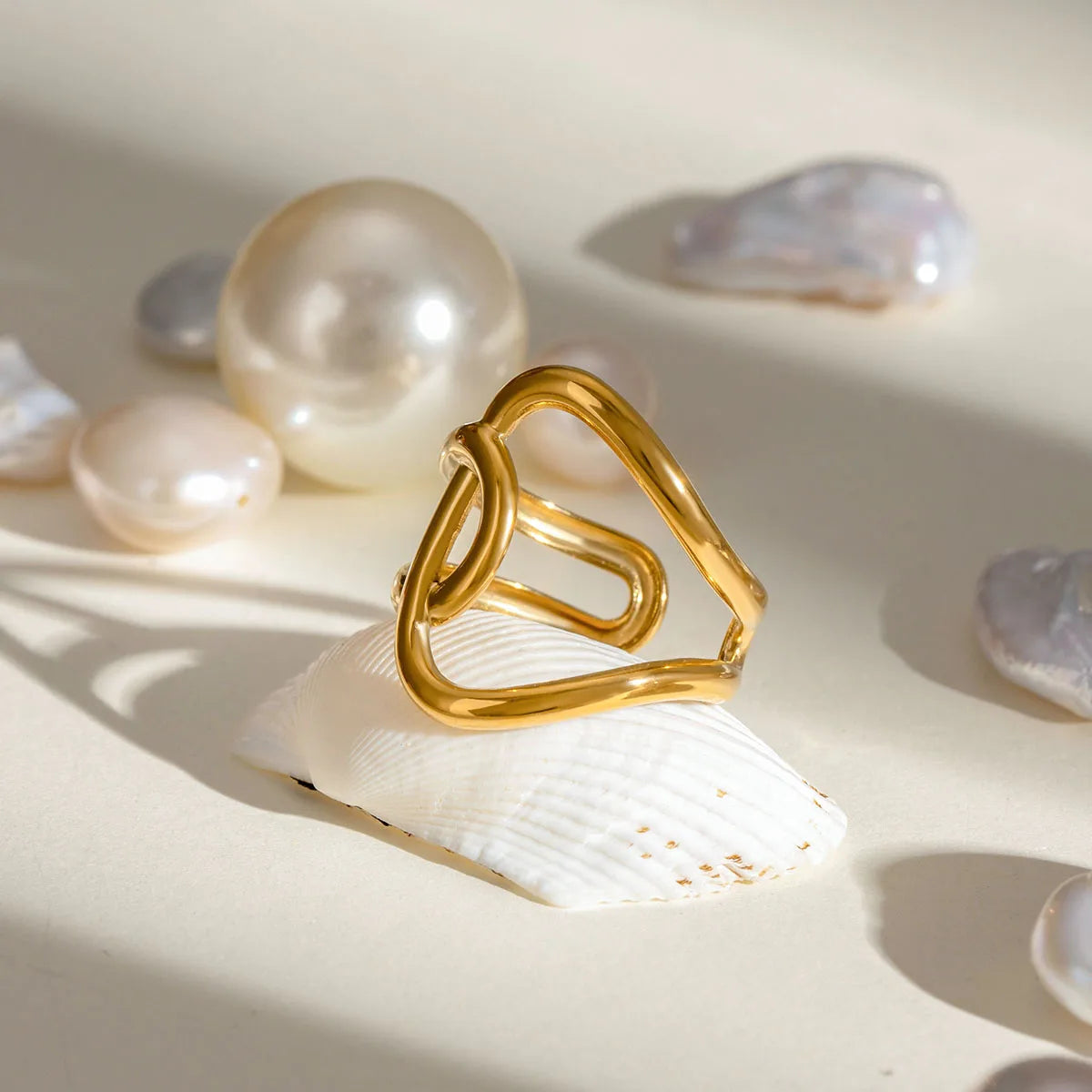 Smooth Irregular Winding Opening Ring Stainless Steel Metal 18K Gold PVD Plated Women Prevent Allergy Attractive Jewelry