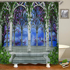 پرده دوش ضدآب حمام چاپ منظره گل فضای باز پلی‌استر 3D نمای خیابان باغ دکوراسیون منزل