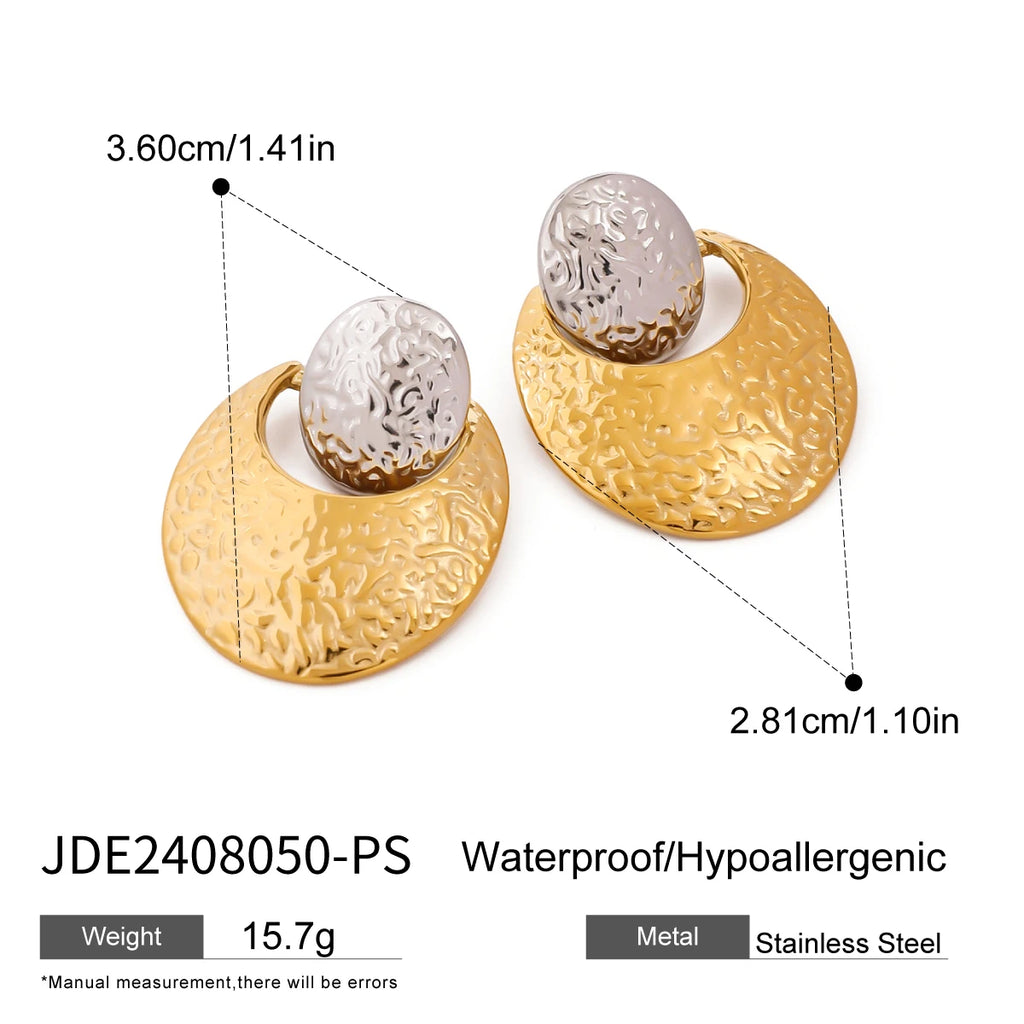 Creative 18k Gold Plated Stainless Steel Color Matching Retro Oval Earrings Women Temperament Rust Proof Stylish Jewelry