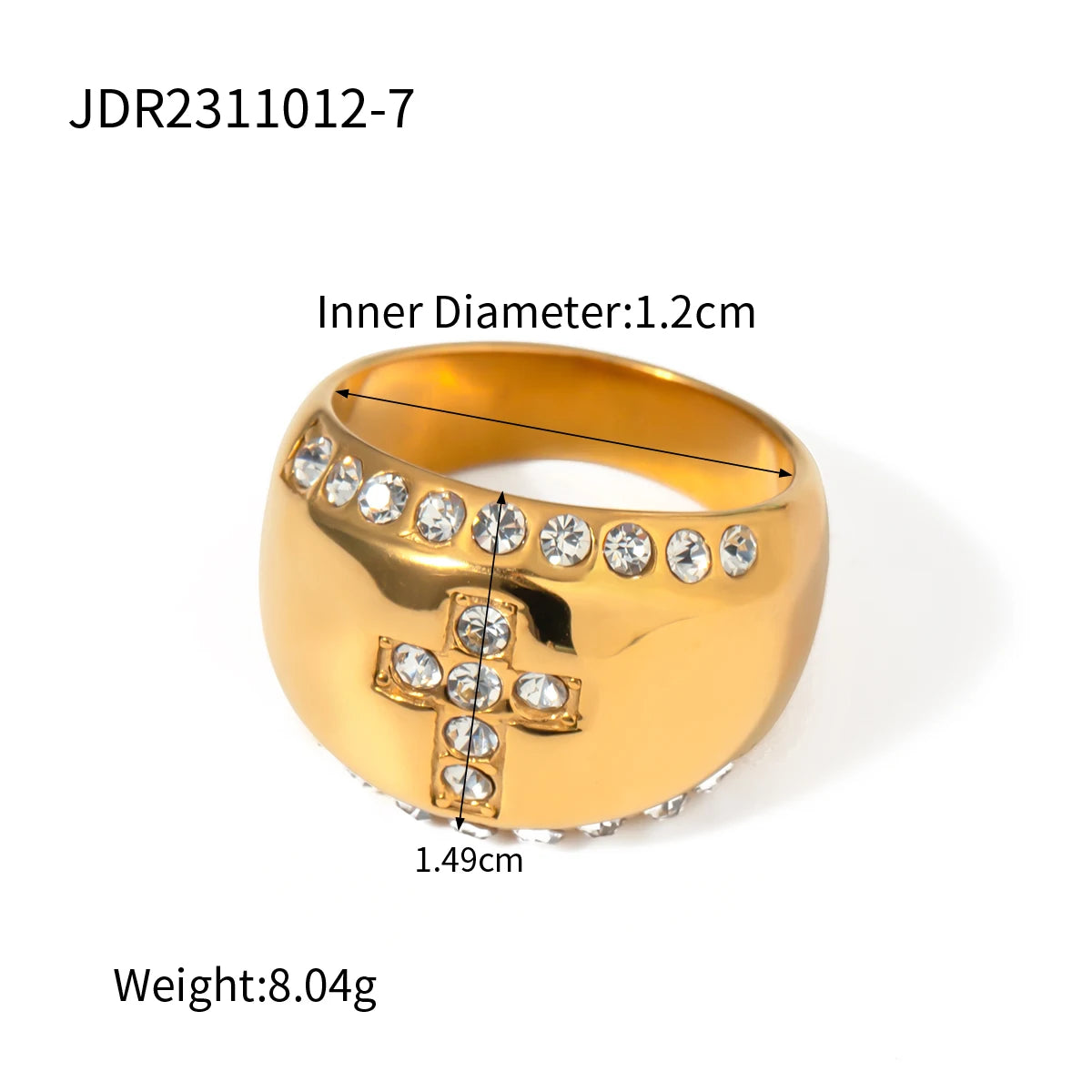 Stainless Steel Stylish Cross Ring Inlay With Rhinestone 18K PVD Plated Chubby Bright Smooth Rust Proof Charm Lovely Jewelry