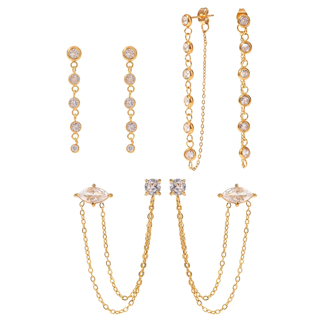 18K PVD-beschichteter Edelstahl Minimalistische Quaste Puder Guss Runde Zirkon Ohrringe Wasserdicht Hochwertiger Damenschmuck