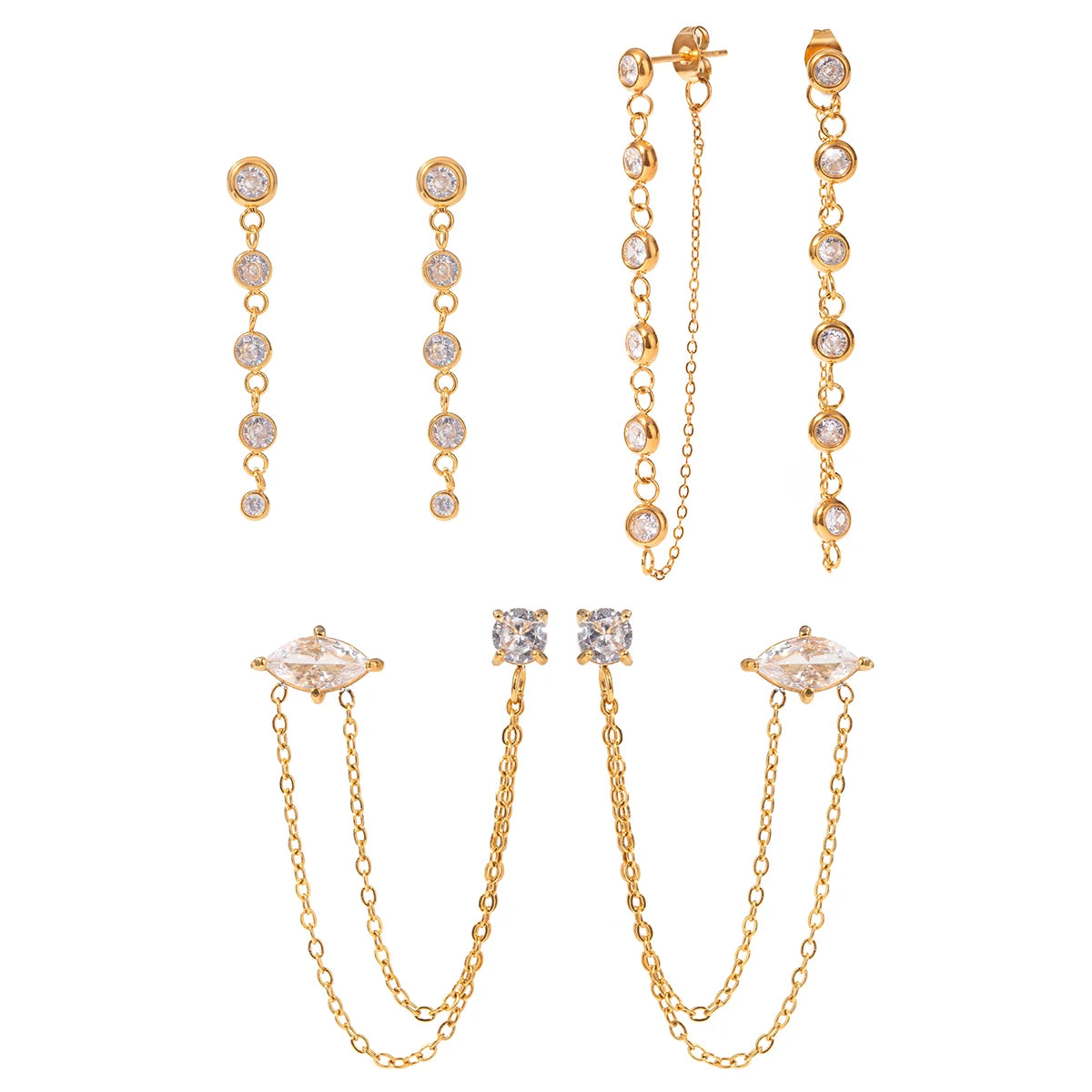 18K PVD-beschichteter Edelstahl Minimalistische Quaste Puder Guss Runde Zirkon Ohrringe Wasserdicht Hochwertiger Damenschmuck