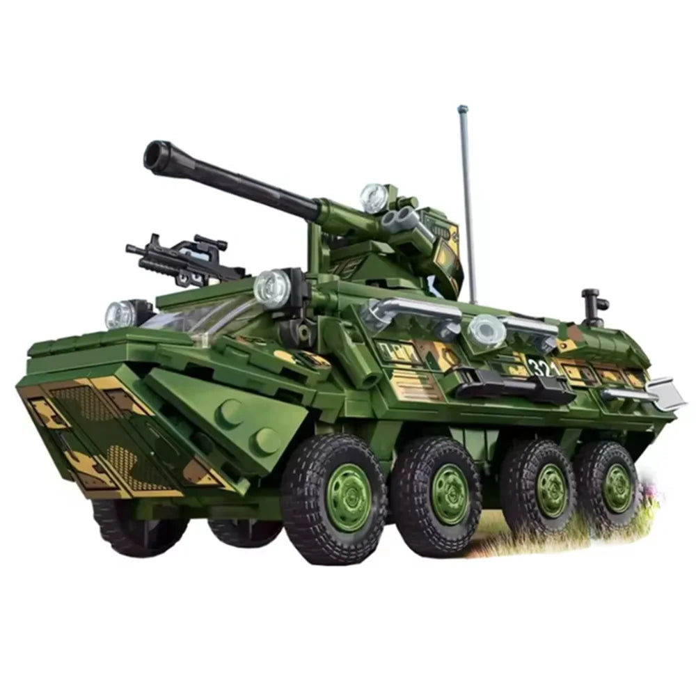 Military WW2 MOC Army Main Battle Tank Armored Vehicle Fighter Soldiers Figures Building Blocks Bricks Set For Children Toys