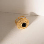 18K vergoldeter, strukturierter Edelstahl-Wickel-Design-Ring mit schwarzem Achat, luxuriöser Ring für Damenfinger Schmuck collares para mujer