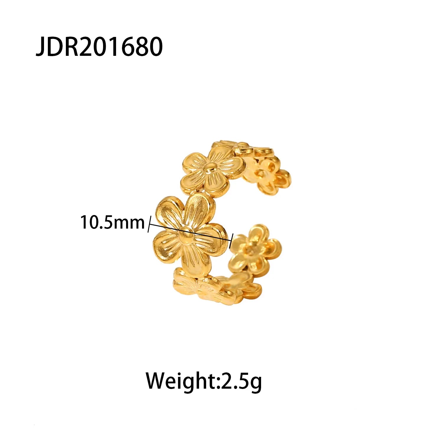 Modischer Edelstahl wasserdichter Blumenserie offener Ring Persönlichkeit Charms 18K PVD Echtgold 18K plattiert trendiger Schmuck