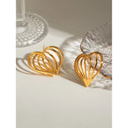 Creative Stainless Steel 18k Gold Plated Simple Love Heart Shape Cutout Line Earrings Personalized Jewelry Attractive Women