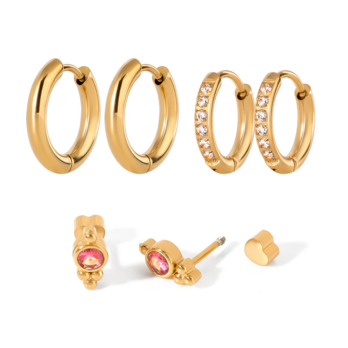 18k rustfrit stål Vintage lilla diamantøreringe 3 par i ét kort Kvinder Statement Charm Tekstur Rustfri smykker