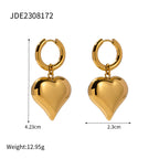 Pendientes de corazón liso de amor de acero inoxidable chapados en oro de 18K Serie hipoalergénica resistente al deslustre y al agua Joyería gruesa para mujer