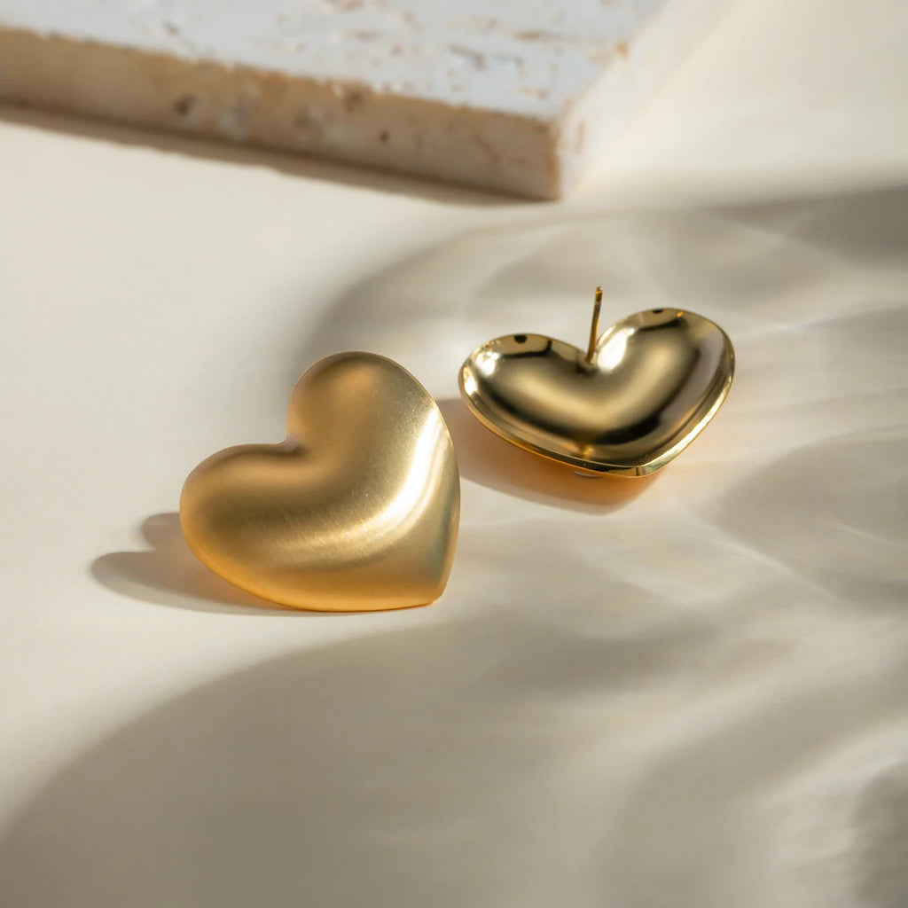 Stainless Steel Vintage Brushed Love Heart Stud Earrings PVD 18k Plated High Quality Free Temperament Charm Jewelry for Women - Grand Goldman