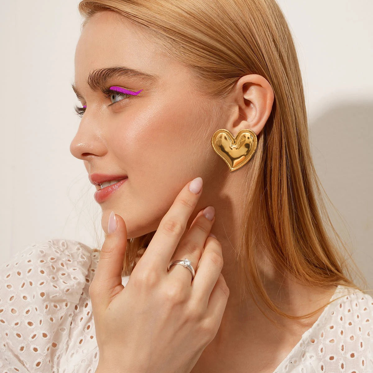 Brincos de Coração Brilhante para Lóbulo Gordinho em Aço Inoxidável 18k à Prova d'Água Metal de Alta Qualidade Joias de Moda para Mulheres Presente para Gala