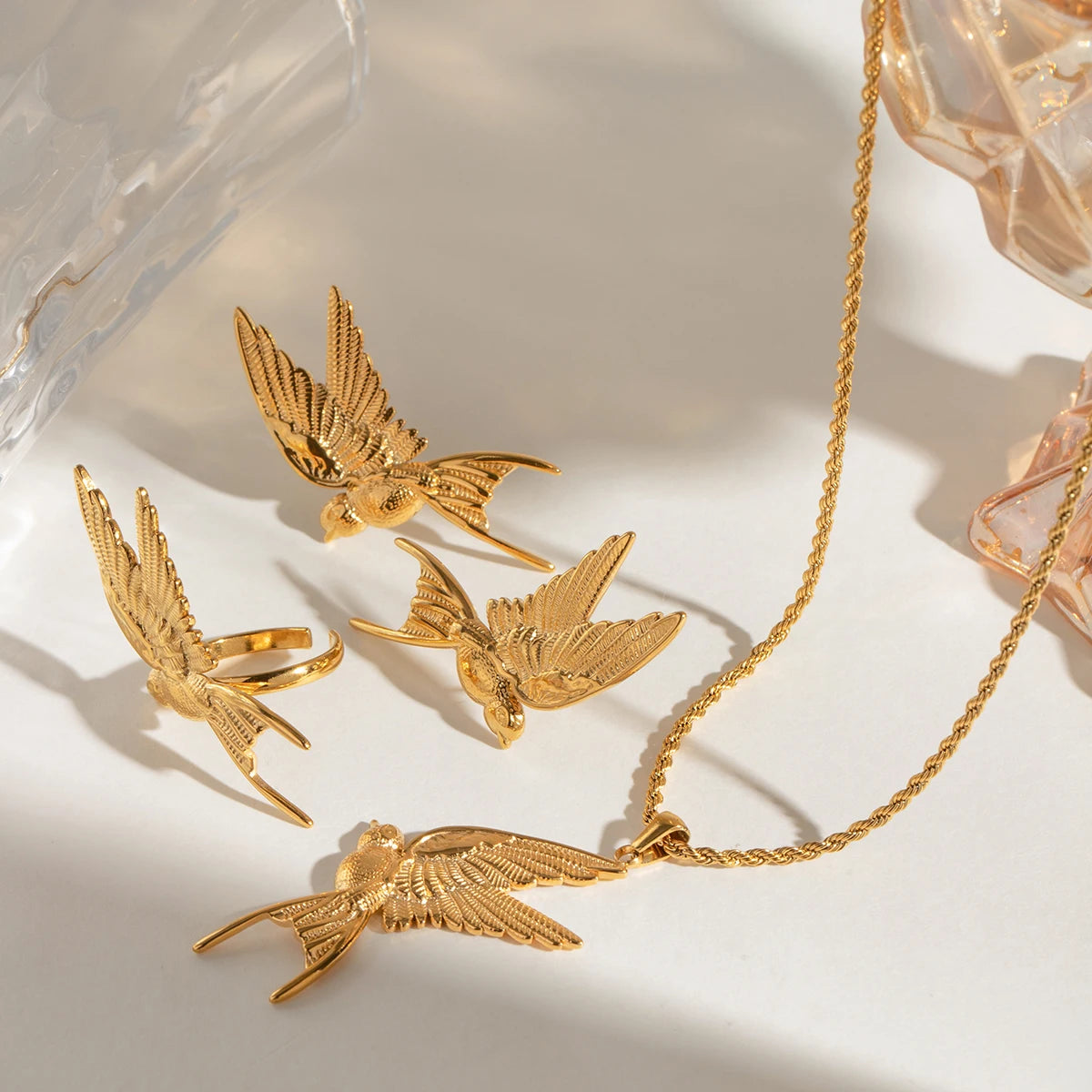 18K rustfrit stål Stilfuld Vintage Peace Dove Design Øreringe Ringe Halskæder Kvinder Trendy Charm Metal Chic Statement Smykker