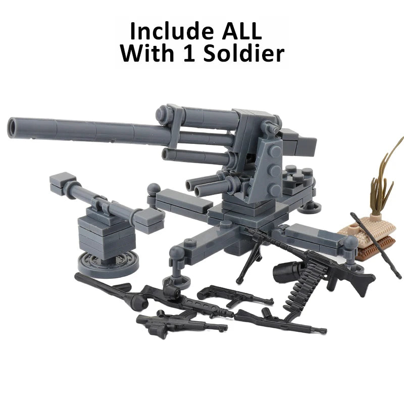 WW2 Germany Military Weapons Building Blocks Army Soldier Figure Anti-tank Gun Cannon Parts MOC Model Bricks Toys For Children ﻿
