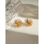 Anti Allergic 18K Gold Plated Hollow-out Overlapping Small Daisy Earrings Stainless Steel Delicate Free Temperament Jewelry