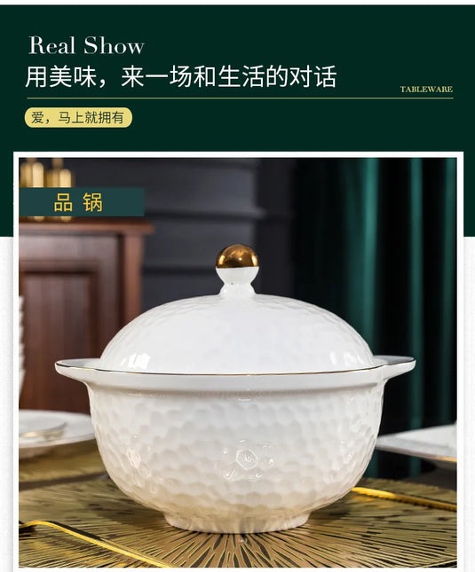 Jingdezhen Ceramic Tableware Set, Hand-painted Phnom Penh Water Cube Creative Bone Porcelain Bowls and Dishes for Home Use