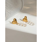 Stainless Steel Vintage Metal 18k Gold Plated Love Heart Hanging Glass Bead String Earrings Women Waterproof Romantic Jewelry