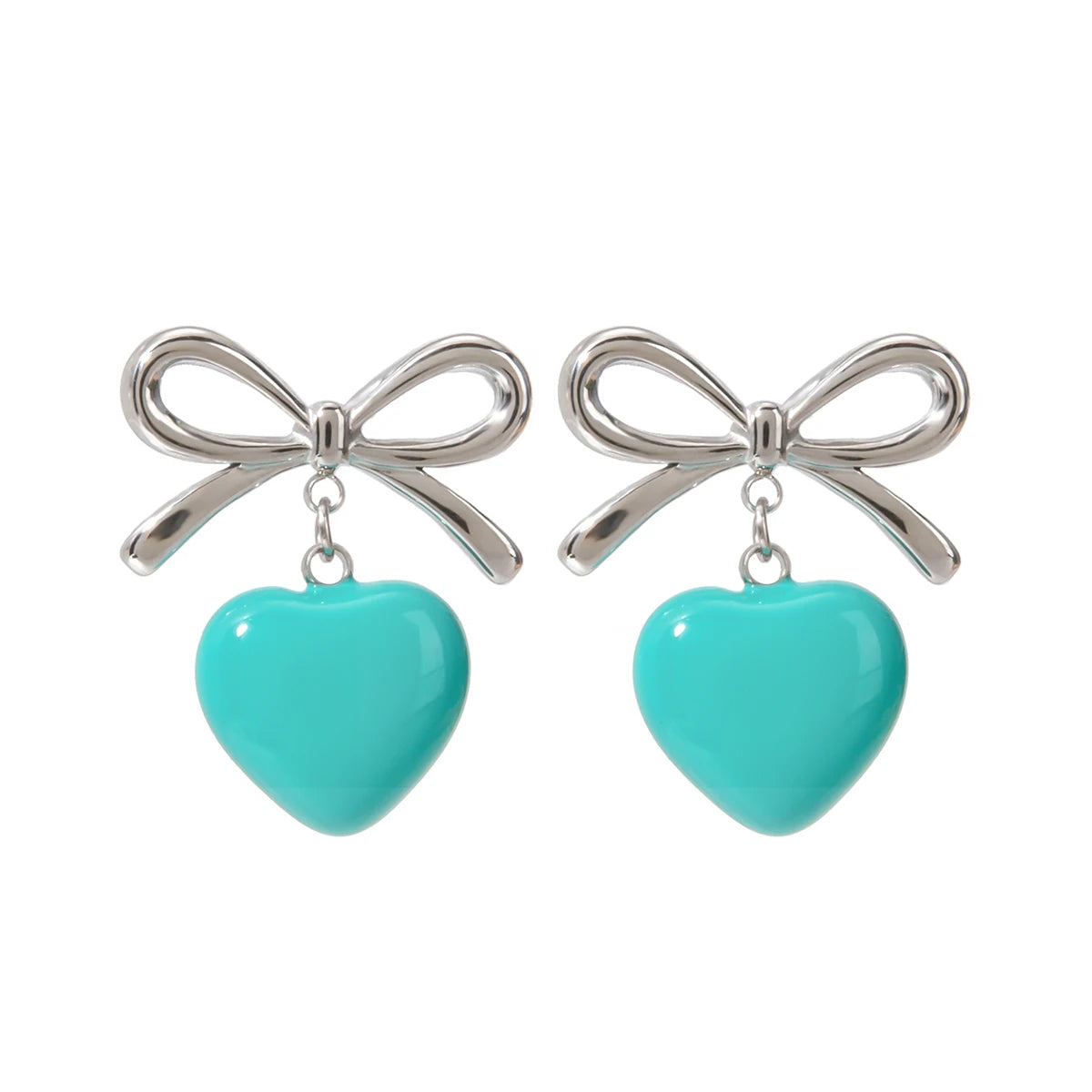 Roestvrijstalen Stalen gekleurde Strik Hangende Blauwe Liefdeshart Druppel Oorhangers Voorkomen Allergie Romantische Dagelijkse Sieraden Bijoux