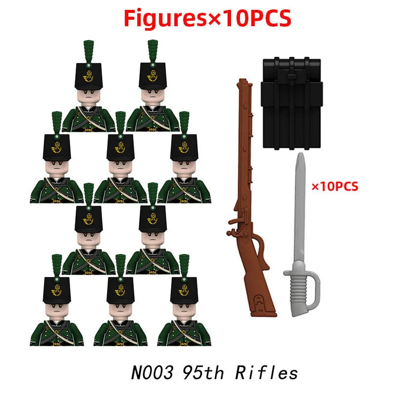 10pcs Napoleonic Wars Military Soldiers Building Blocks WW2 Mini Figures French British Fusilier Rifles Weapons Toys For Kids