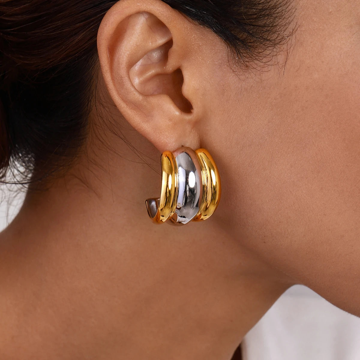 Minimalistisk 18k forgyldt rustfrit stål Guld Sølvfarve Glat Øreringe Damer Trendy Charmsmykker Bijoux Femme