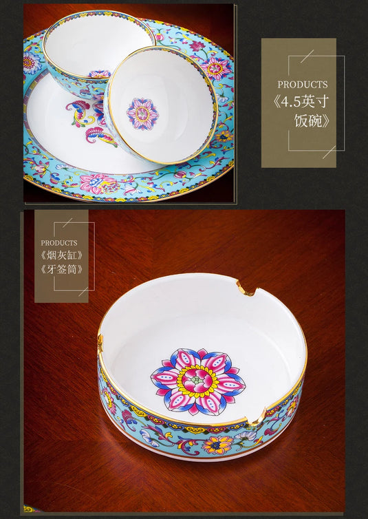 Jingdezhen bowl and dish set palace bowl enamel color ceramic tableware set bone tableware set plate combination