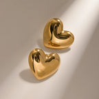Tarnish-proof 18K Gold Plated Stainless Steel Chunky Smooth Love Heart Earring Hypo-Allergenic Women Jewelry Party Gift