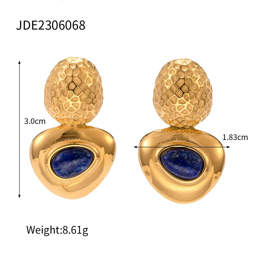 18k vergoldete Edelstahl-Ohrringe mit minimalistischem Dreieck-Design, eingelegt mit Lapislazuli, Femme Gala Chic stilvoller Schmuck