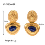 18k vergoldete Edelstahl-Ohrringe mit minimalistischem Dreieck-Design, eingelegt mit Lapislazuli, Femme Gala Chic stilvoller Schmuck