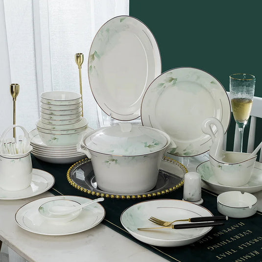 Jingdezhen Bone Porcelain Bowl and Plate Set, Ceramic Tableware Bowl and Chopstick Set