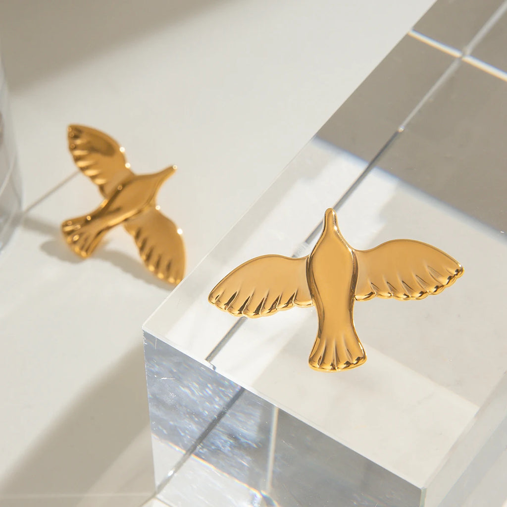 18K Stainless Steel Stylish Smooth Peace Dove Shaped Earrings Women Trendy Charm Chic Statement Jewelry Gala Gift - Grand Goldman
