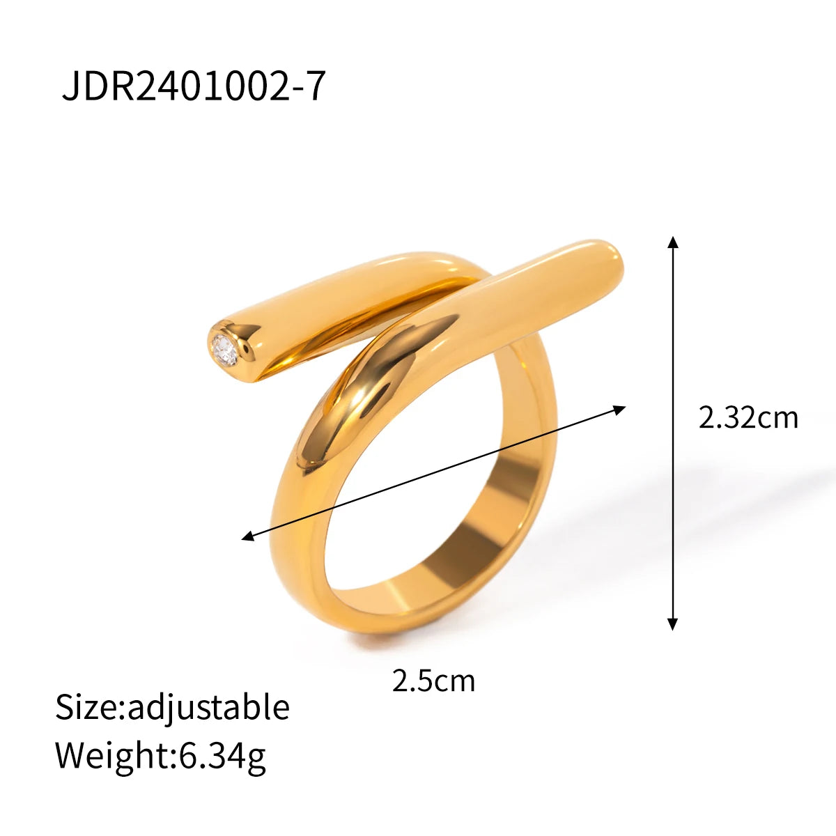 Waterproof 18k Gold Plated Stainless Steel Simple Lines Staggered Opening Ring Stylish Anti Allergic Distinctive Jewelry