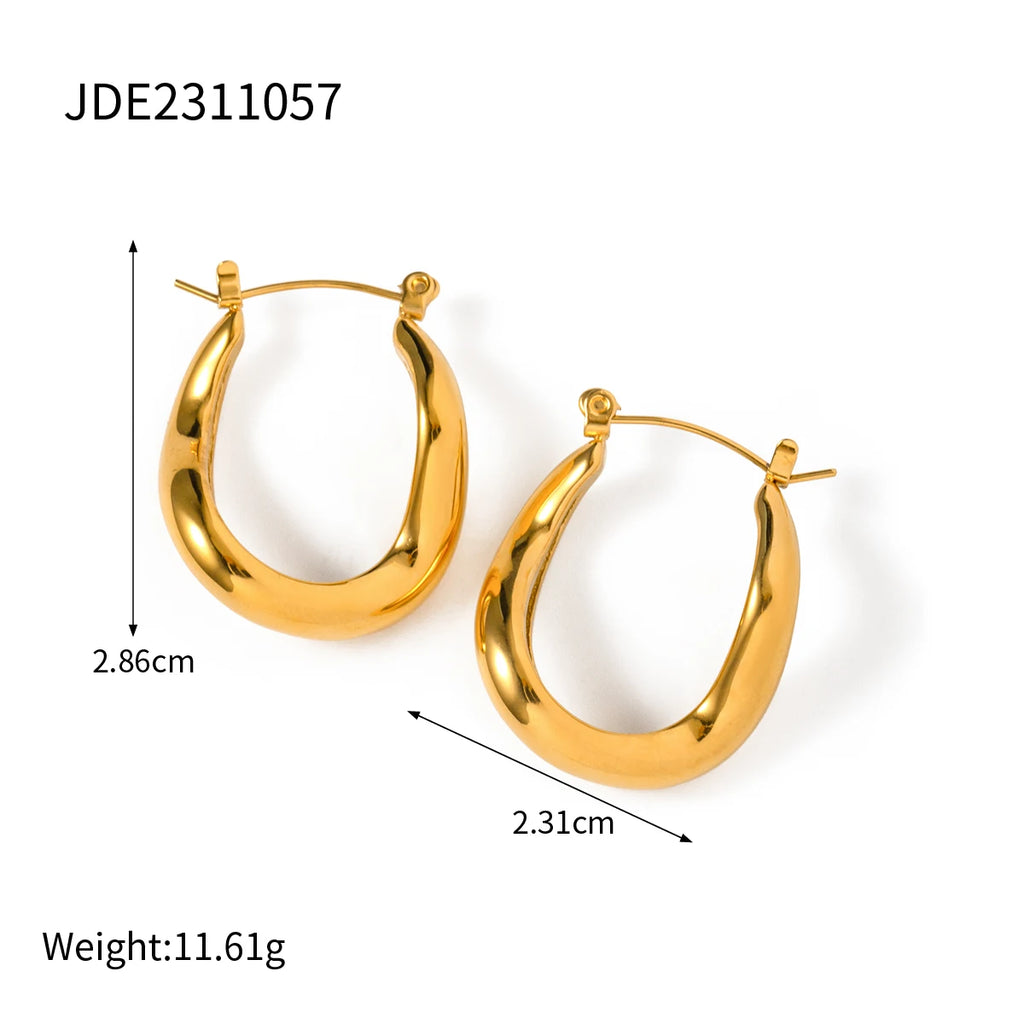 18k Gold Plated Delicate Stainless Steel Wavy Design U-shaped Hoop Earrings Light Cozy Jewelry for Women