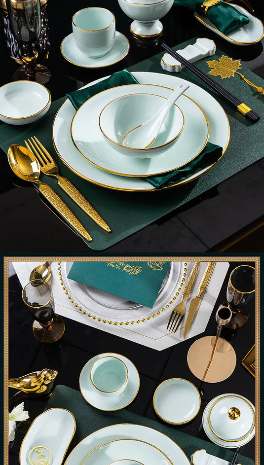 Jingdezhen tableware set, hotel tableware, dishes, gifts, handmade gilt edged dining plates, household dining plates