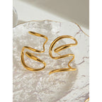 Minimalist 18K Gold Plated Stainless Steel Design Sense of Rotary Line Earrings Women Daily Metal Texture Trendy Charm Jewelry - Grand Goldman