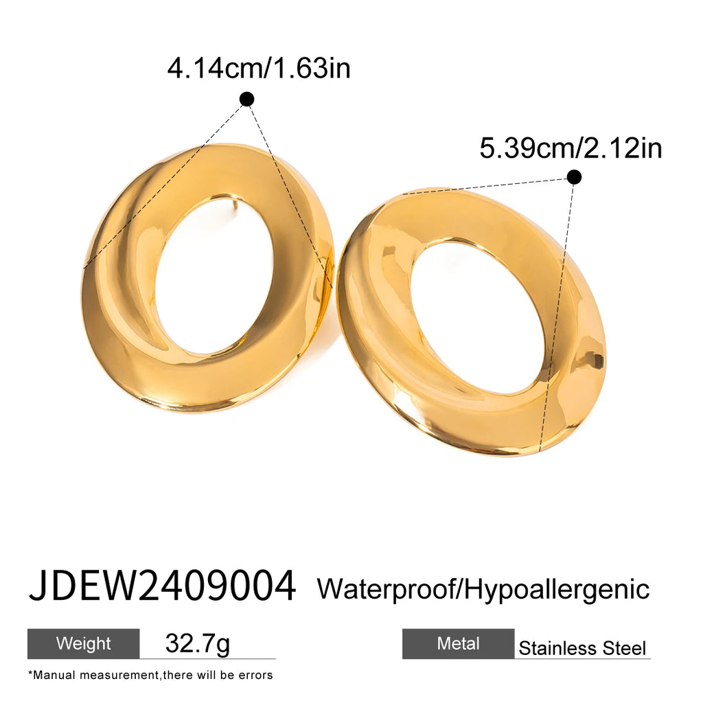 Oval Shaped Hollow Plain Earrings Stainless Steel Metal 18K PVD Gold Plated Women Prevent Allergy Delicate Jewelry - Grand Goldman
