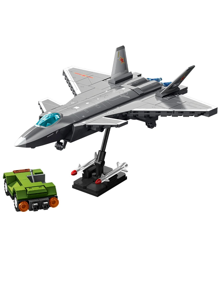 J-20 Carrier Based Fighter Jet Assemblage Building Blocks MOC Military Series Aircraft Plane Model Bricks Boys Toys Gifts