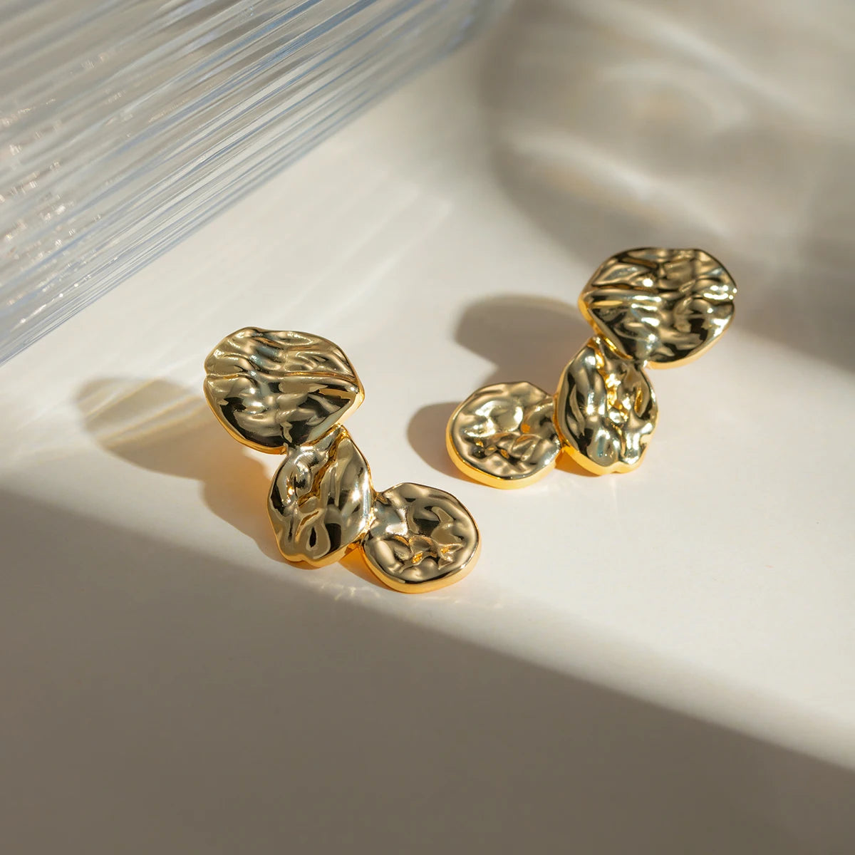 Kolczyki wiszące ze stali nierdzewnej w stylu vintage, geometryczne, plisowane, powlekane PVD 18k, młotkowana faktura, biżuteria z urokiem bez temperamentu dla kobiet