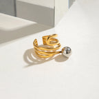 Gold Silber Farblich Passender Mehrschichtiger Unregelmäßiger Stahlkugelring 18K PVD Beschichtet Damen Antiallergischer Metallanhänger Täglicher Schmuck