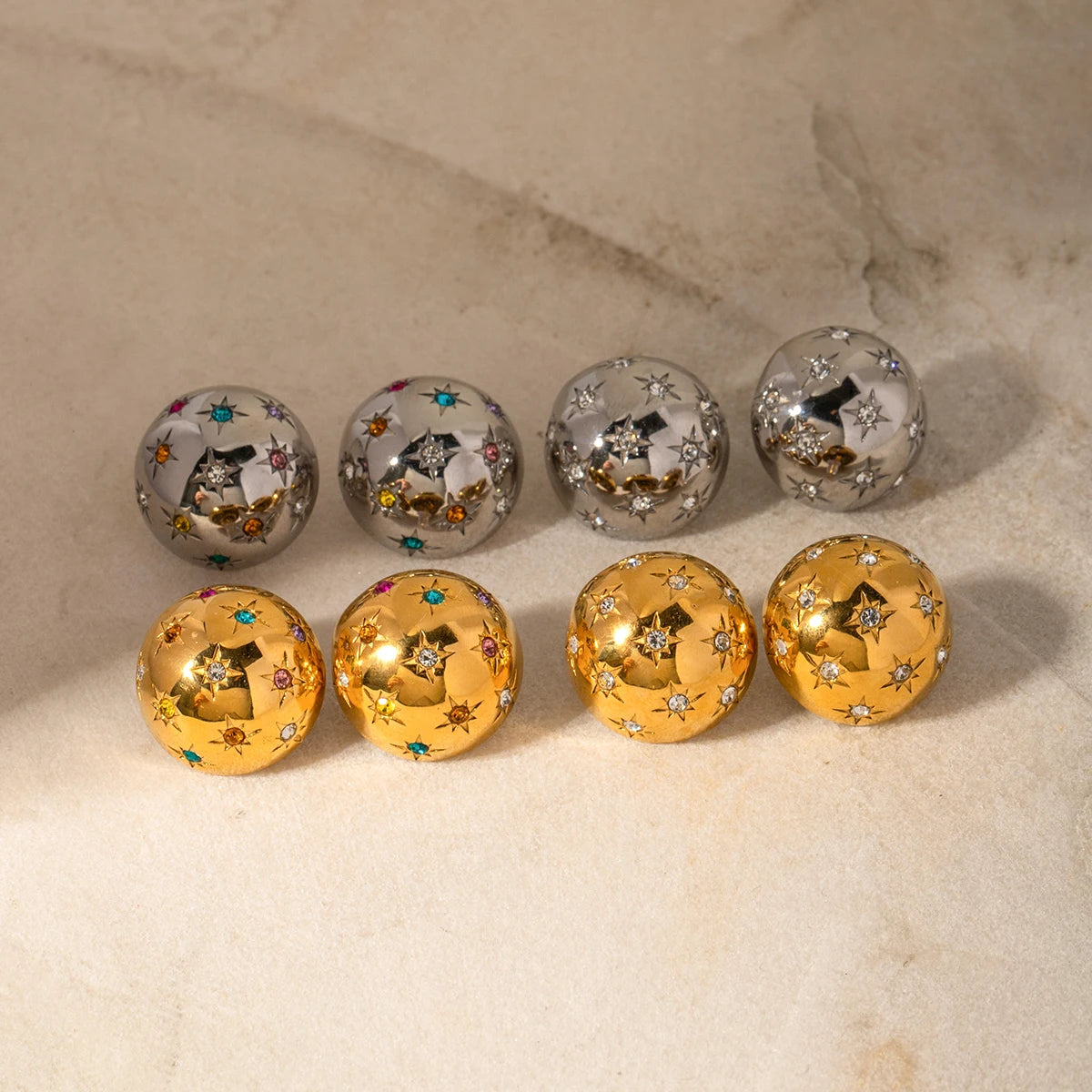 18k forgyldte delikat rustfrit stål stjernehalvkugle øreringe Indlæg Rhinestone Light Hyggelig Rustfast Bijoux Femme Gallagave